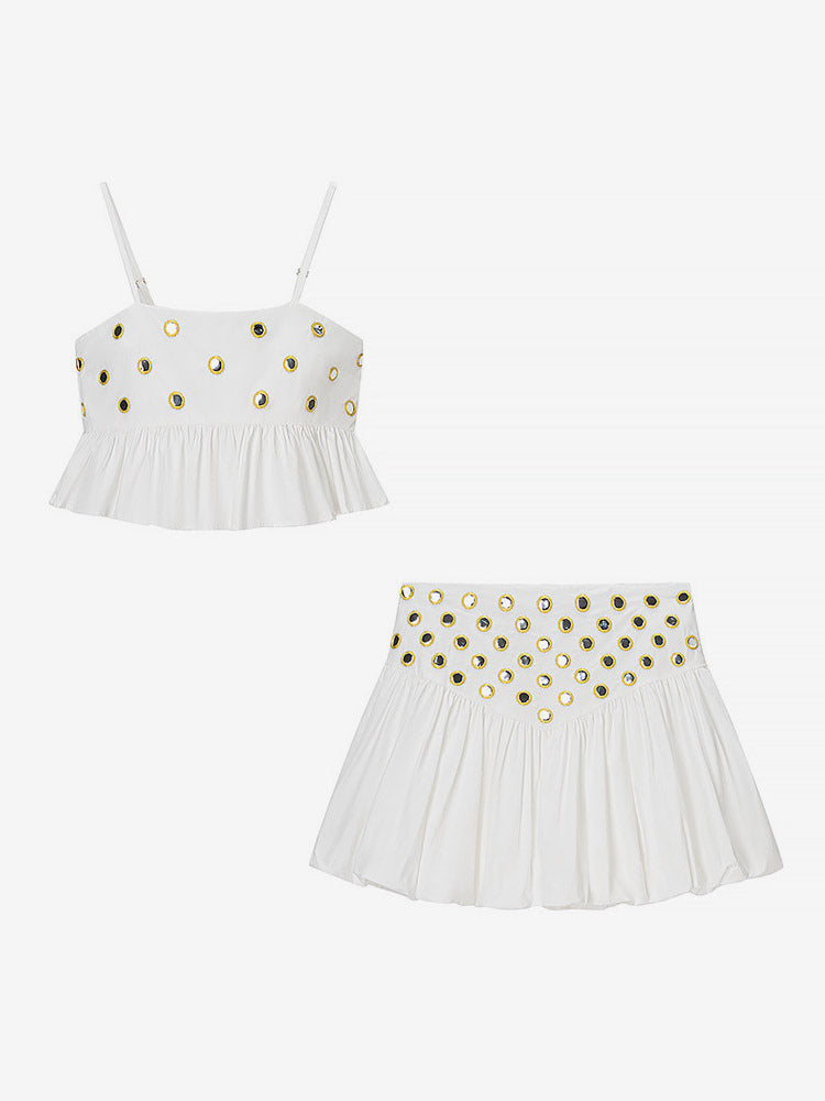 2-Piece Sets Skirt Set Yellow Elegant Straps Neck Pleated Sleeveless Sets