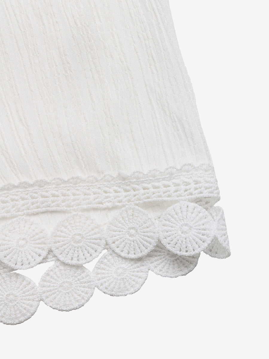 White Lace Hem Drawstring Wide Leg Pants Summer Casual Loose Fit Trousers
