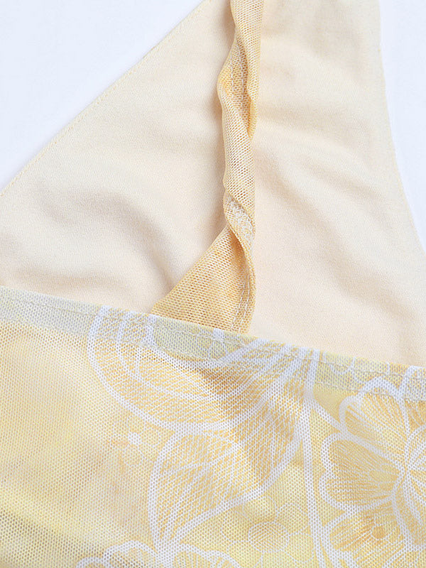Two Piece Sets Yellow Sexy Street Wear V-Neck Sleeveless Top Skirt Set