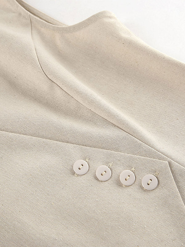 Two Piece Sets Khaki Chic Daily Casual Linen V-Neck Sleeveless Top Pant Set