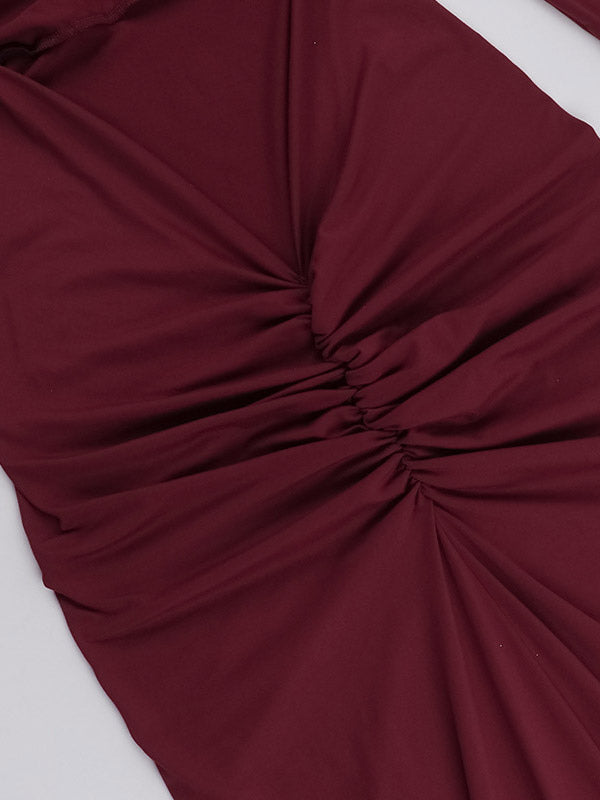 Night Out Dresses Burgundy Long Sleeves Off-The-Shoulder Backless Summer Dress