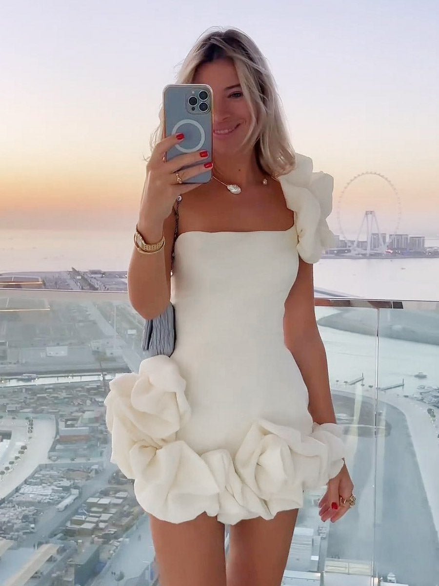 Date Night Dresses Mini Backless Ruffles Zipper Sleeveless Strapless Chic White Dress