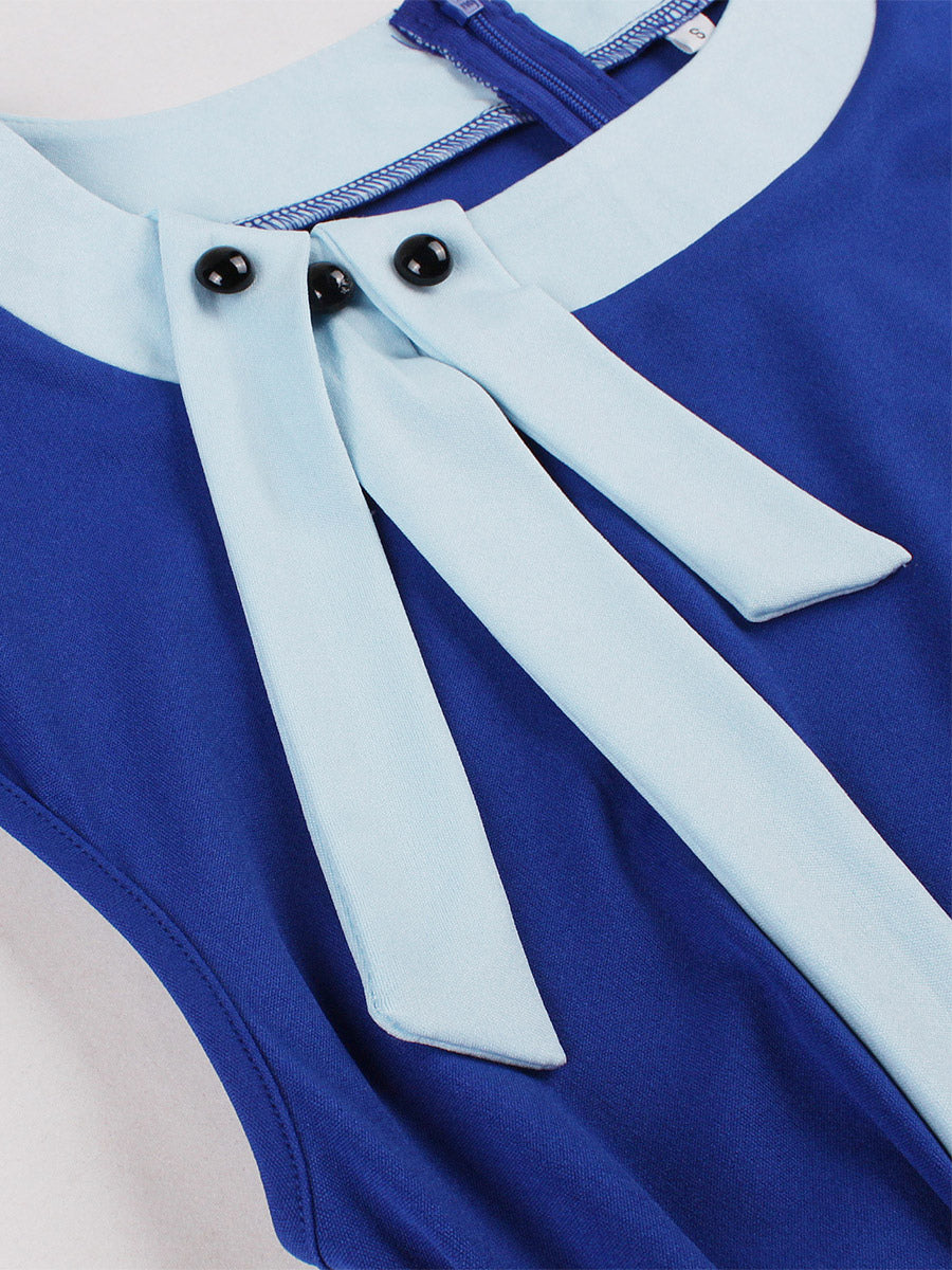 Vintage Swing Dress Women's 1950s Contrast Trim Bow Neck Tea Party Dress