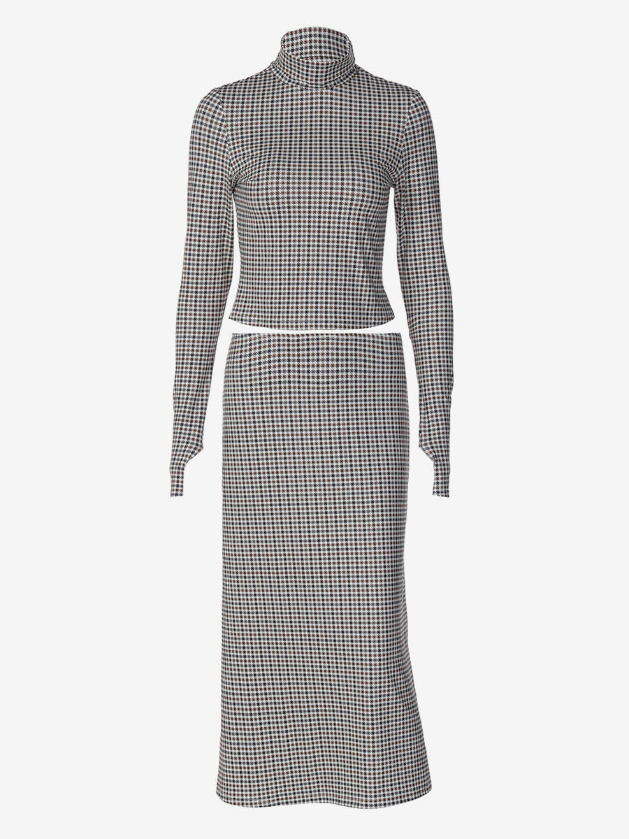Two Piece Sets Coffee Brown Casual Plaid Daily Casual Long Sleeves Skirt Set