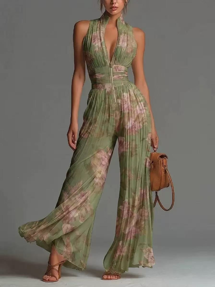 White Pleated Halter Jumpsuit