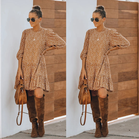 Floral Long Sleeved Princess Sleeves Dress Home Loose Dress