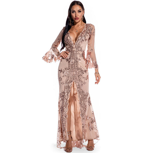 Retro Long Sleeve Sequins Dress Popular Party Dress