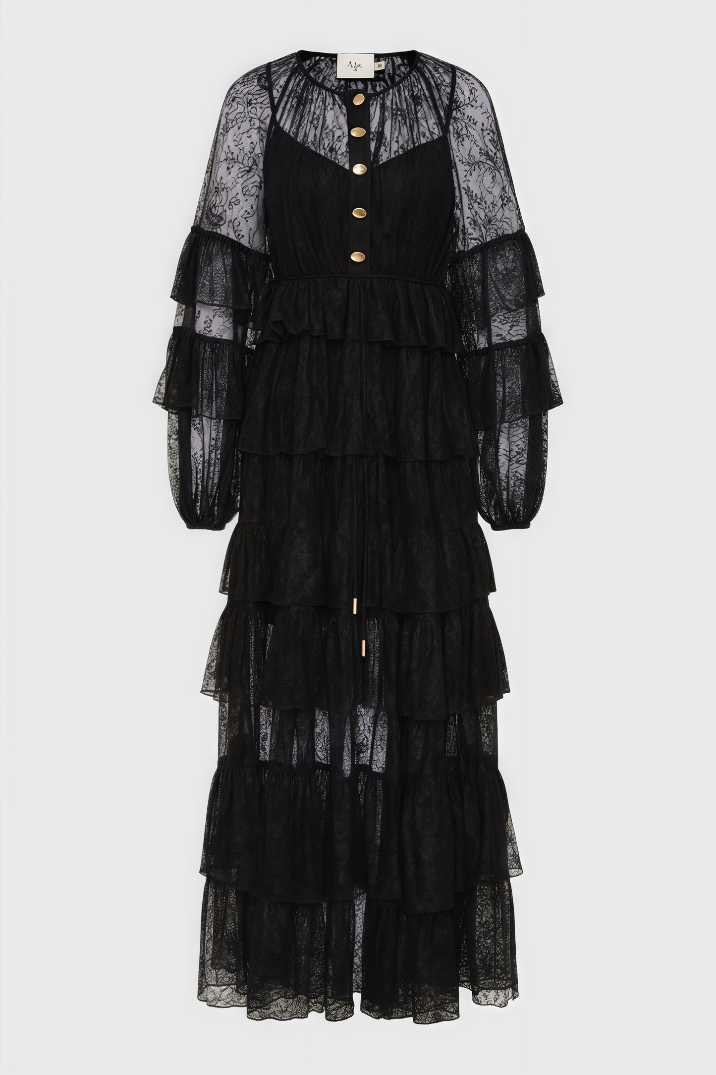 Varekx Black Round Neck Lace Maxi Dress