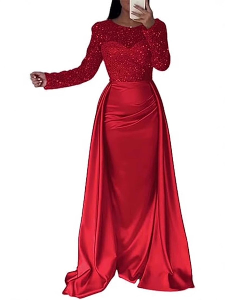 Sequined Satin Patchwork Maxi Dresses