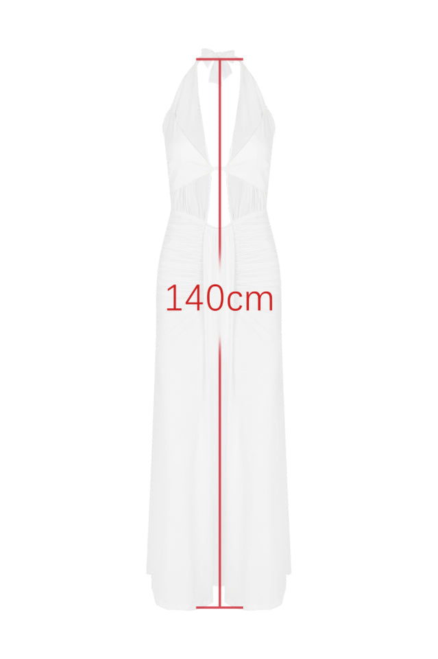 Plunging Halter Neck Ruched Bodice Waist Cutout Mermaid Maxi Gown