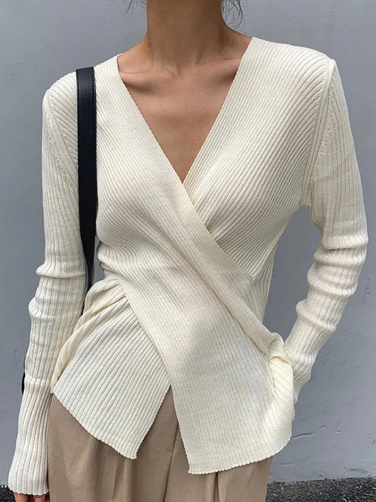 V-neck Cotton Cross Knitted Sweater
