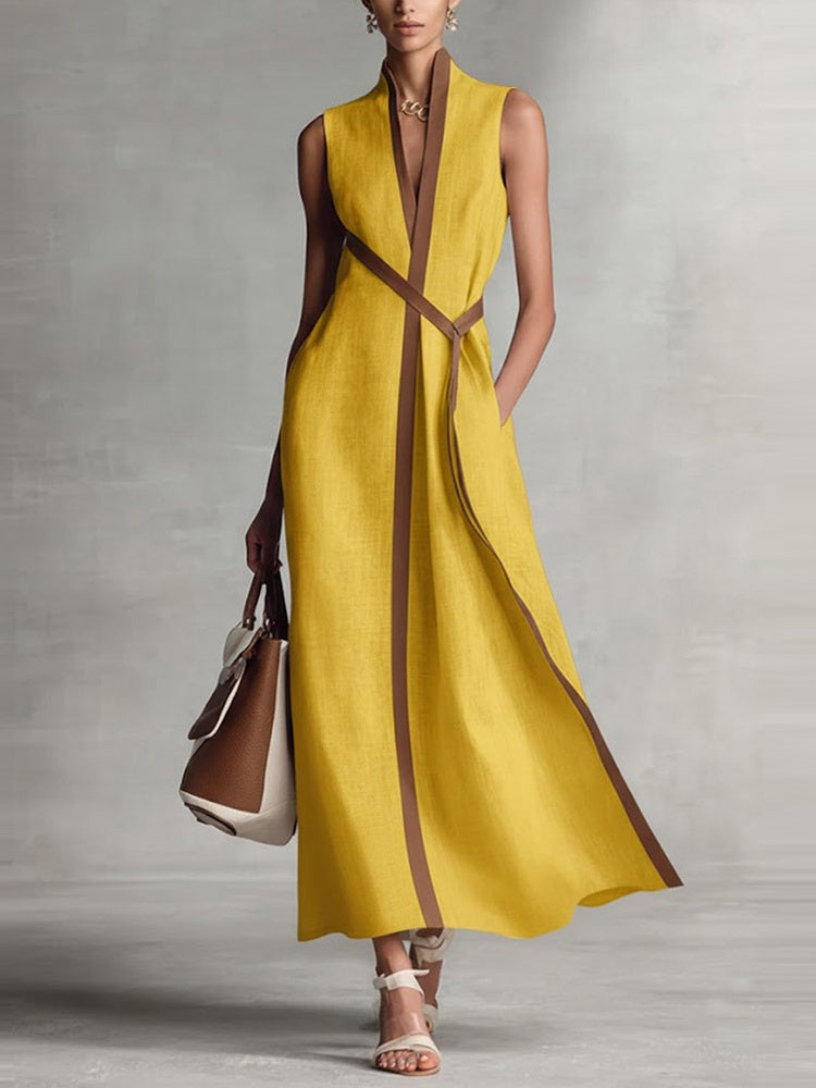 Color-blocked Sleeveless Long Dress