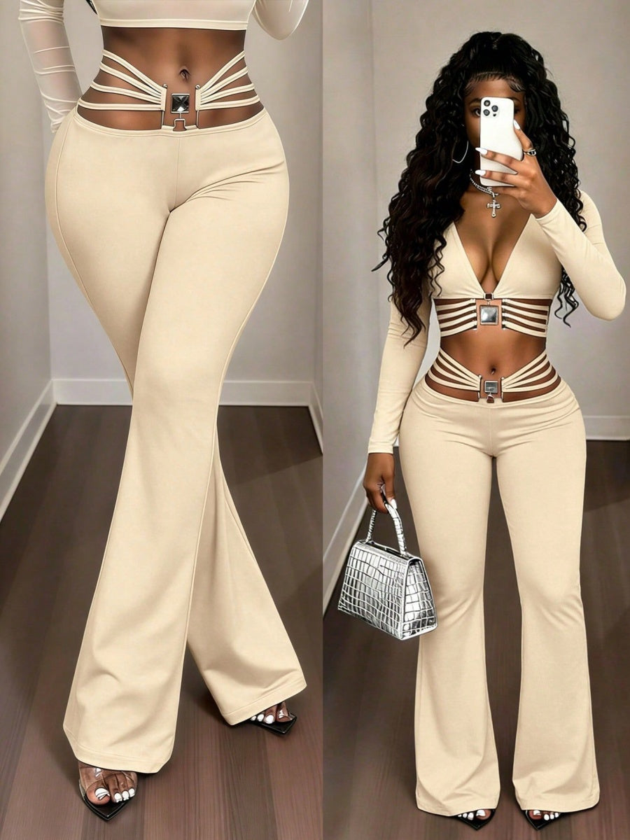 String Decoration Rhinestones Buttock Lift Bell-bottoms Stretch Pants