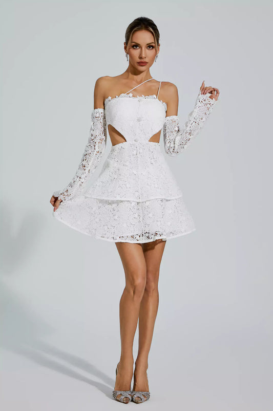 Deborah White lace Cut Out Mini Dress