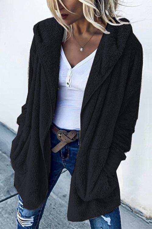 Margovil Open Front Hoodied Fuzzy Jacket Coat