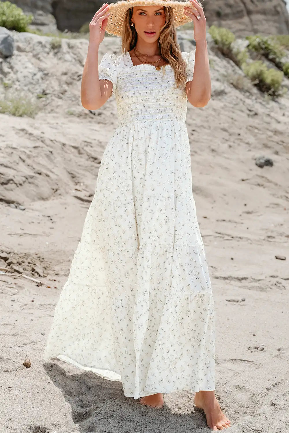 fresh white floral maxi dress