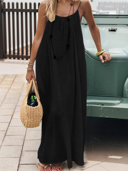 Backless Loose-fit Loungewear Blended Solid Color Maxi Dresses