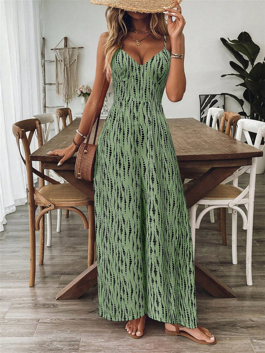 Retro Print Loose Jumpsuit