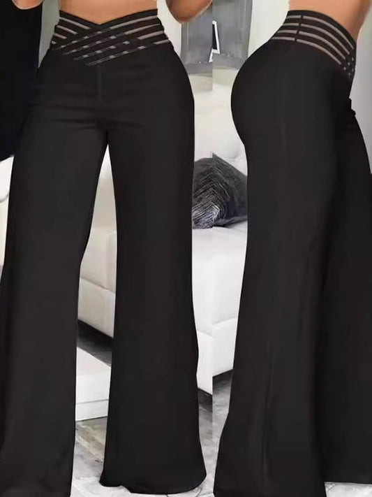 Hollowed-out Belt High Waist Casual Straight-leg Loose-fitting Trousers