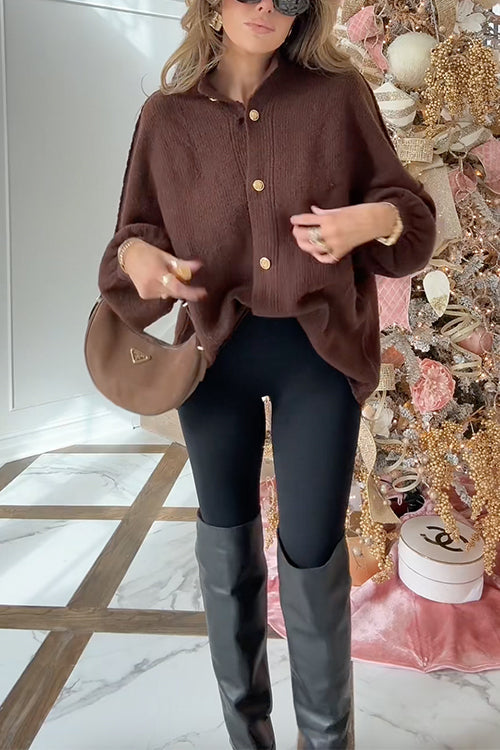 Margovil Button Up Balloon Sleeves Sweater Cardigan