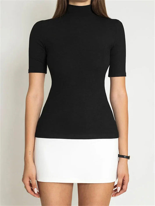 Women's Turtleneck Bodycon Mini Dress – Black And White Fitted Party Dress