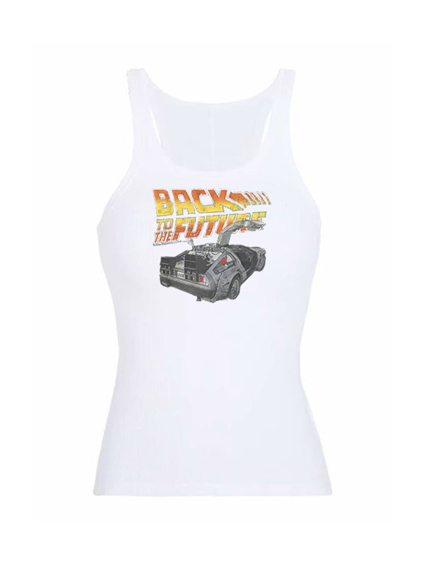Basic Stretch Knit Car Printing Cami Top