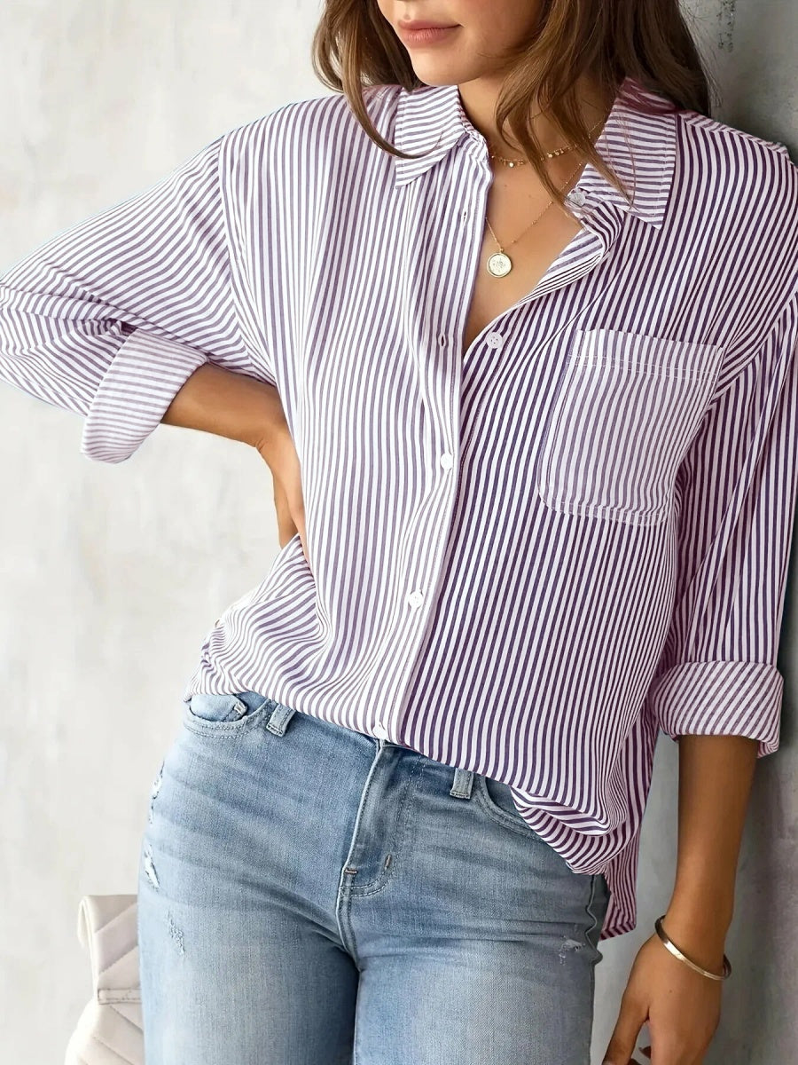 Loose-fit Long Sleeve Stripes Stripes Shirts