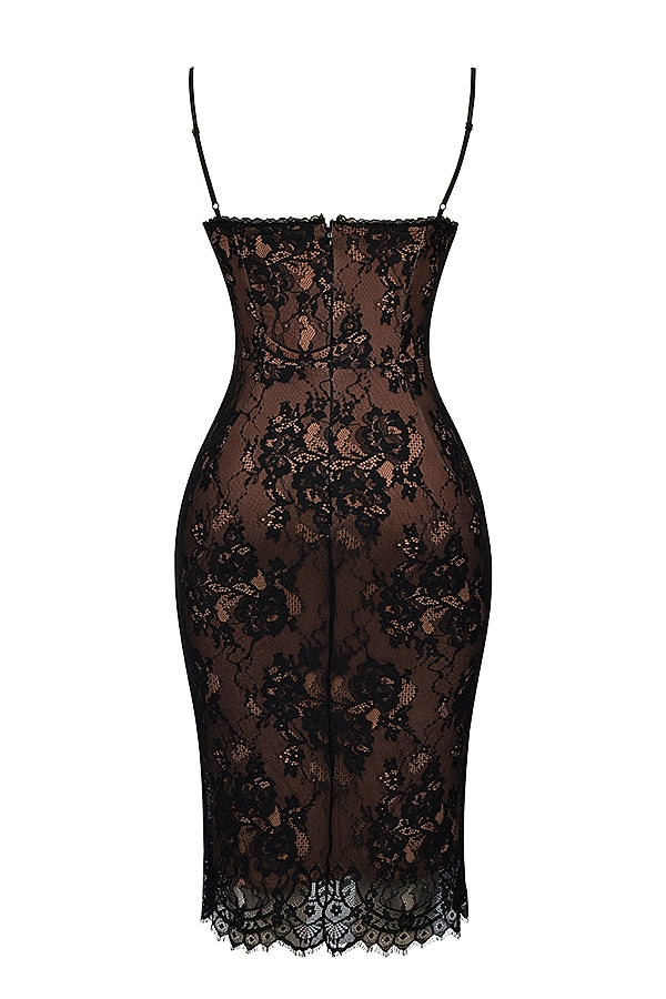 Black Lace Underwire Midi Dress