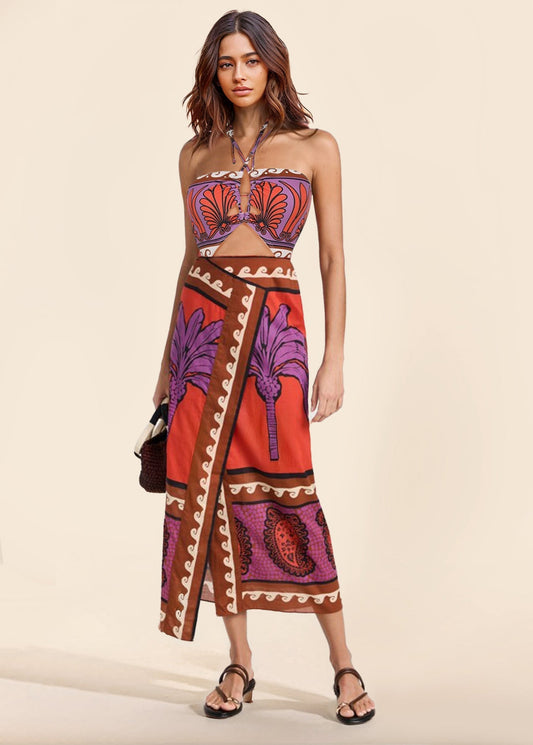 Unique Palm Tree Floral Slit Skirt