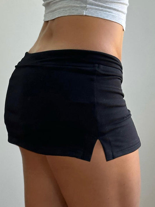 Solid Color Y2k Drawstring Slit Mini Skirts