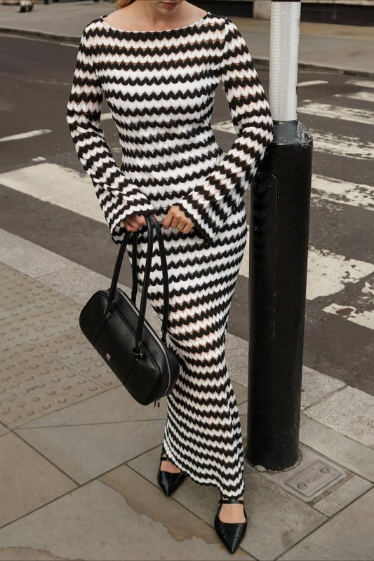 | Colorblock Stripe Long Sleeve Maxi Dress