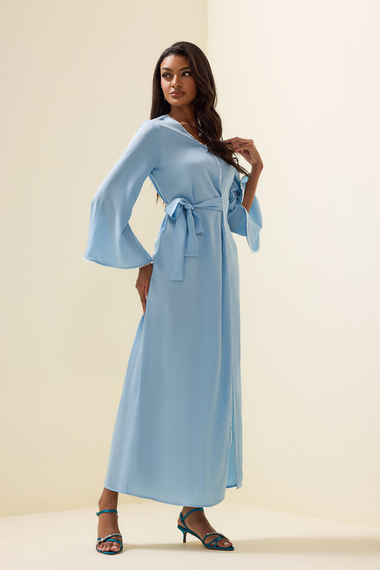 Solid Rhinestone Lace-Up Midi Dress