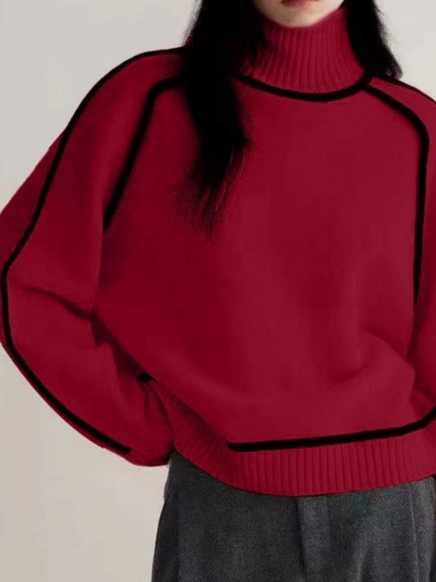 Color-blocked Stripes Splicing Half Turtleneck Sweaters