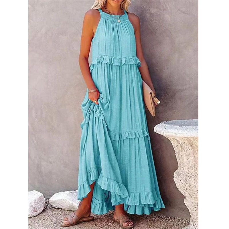 Ruffle Halter Neck Swing Maxi Dress in Multiple Colors