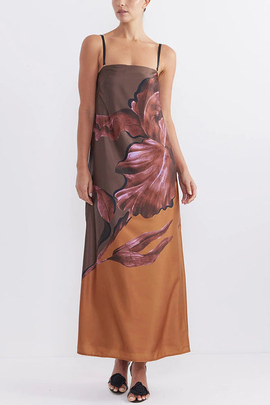 Floral Print Sexy Elastic Bandeau Slit Midi Dress