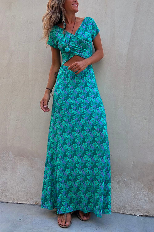 One Dress Two Ways Short Sleeve Floral Printed Maxi Dress