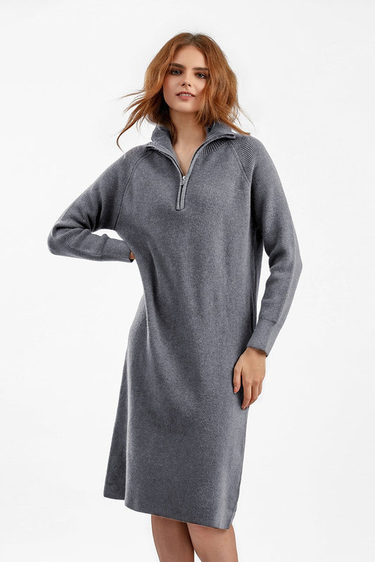 Zipper Pullover Sweater Dress