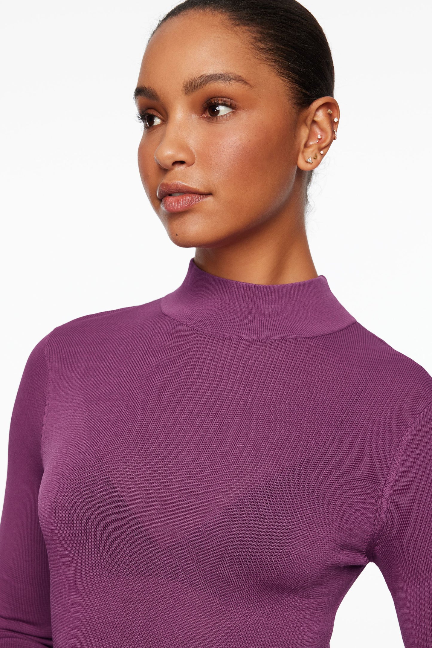 Solid Knit High Neck Midi Dress