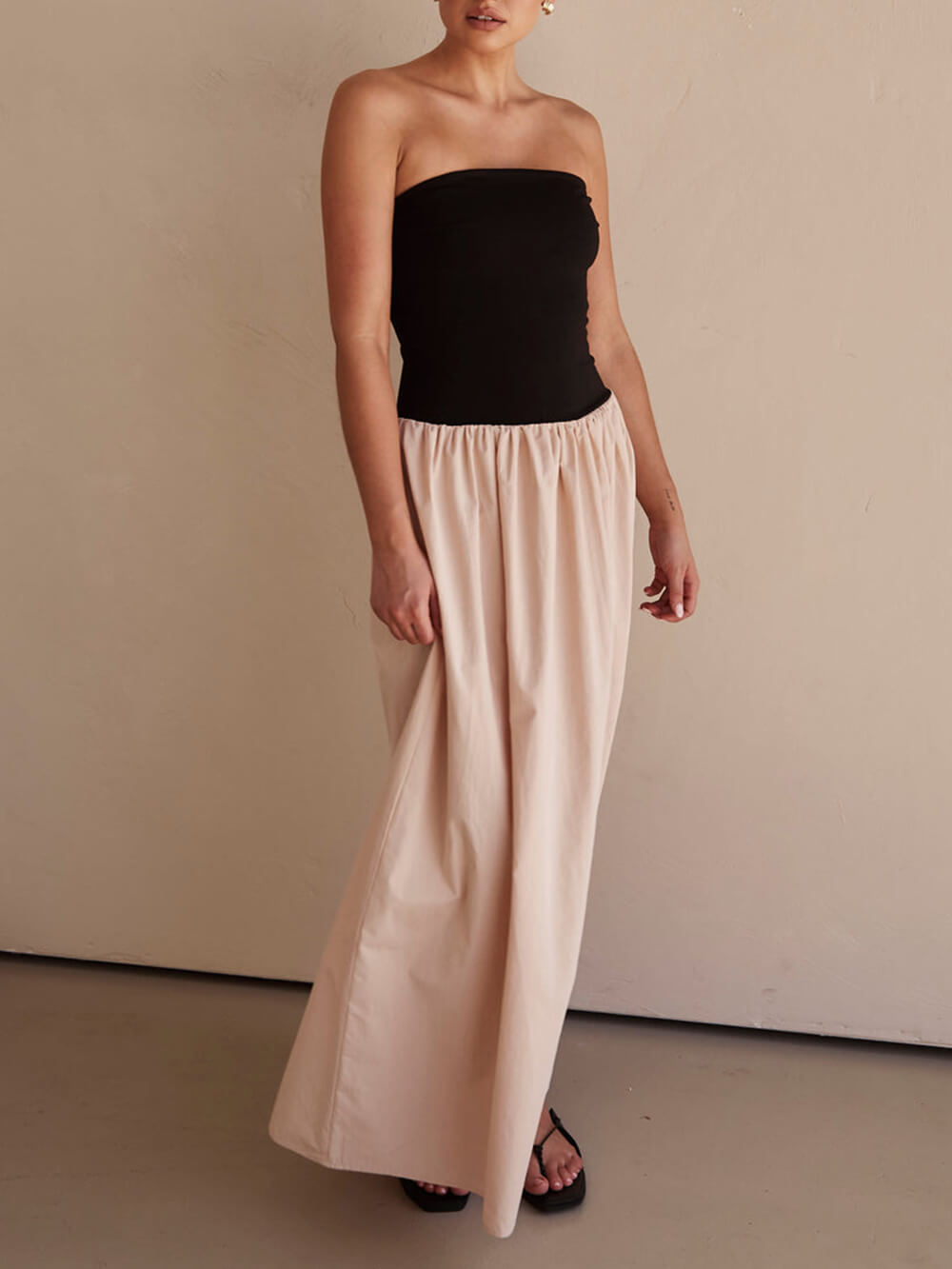 Strapless-Backless Striped Maxi Dress