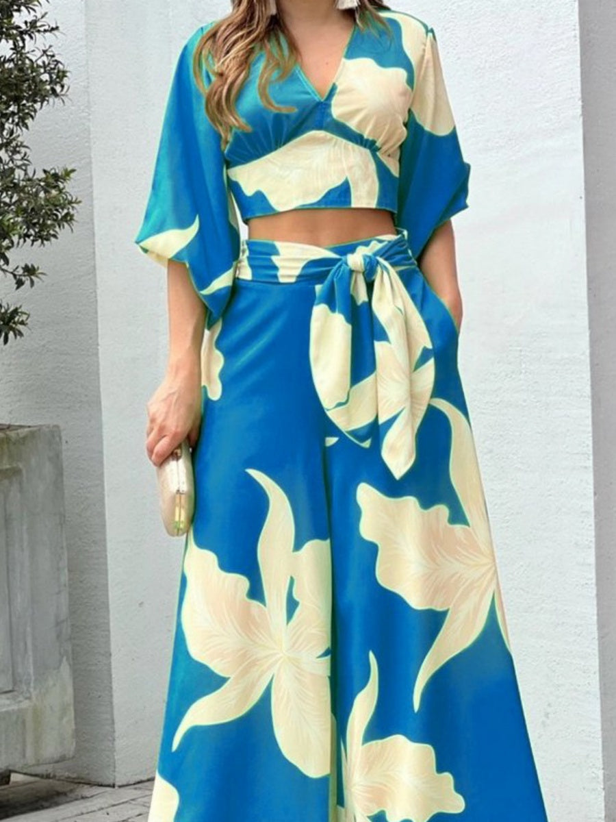 Floral Print Resort-style High-waisted Two-piece Set