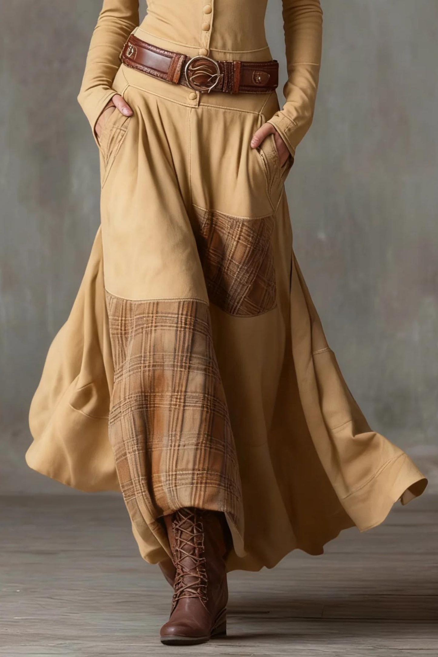 Retro Plaid Patchwork Maxi Dress