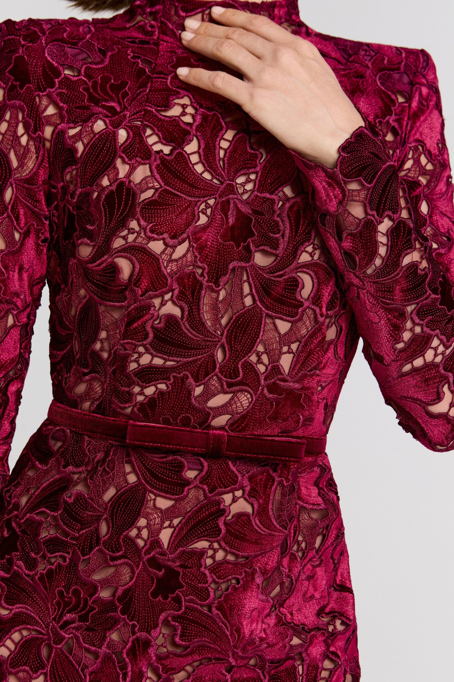 Diane Burgundy Lace Long Sleeve Midi Dress