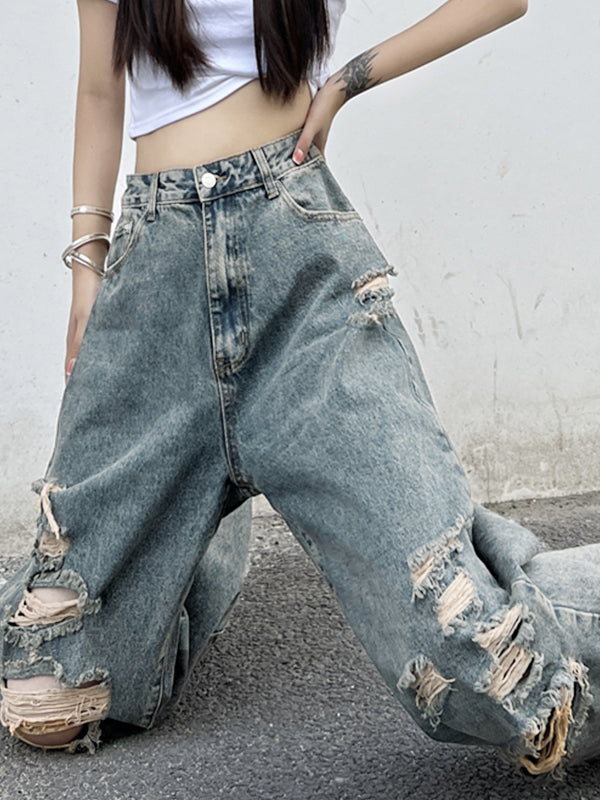 Wash Denim Ripped Jeans