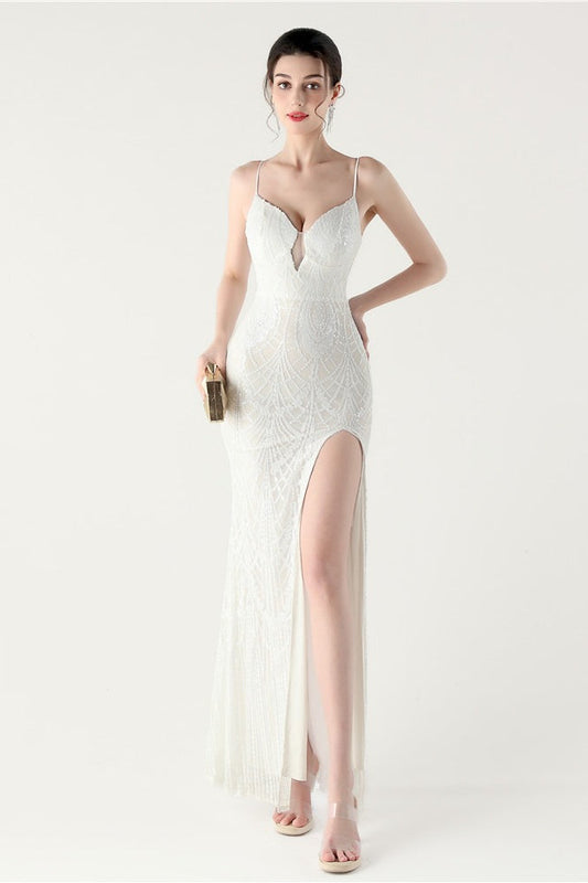 | Sequin V Neck Cross Strap Maxi Dress