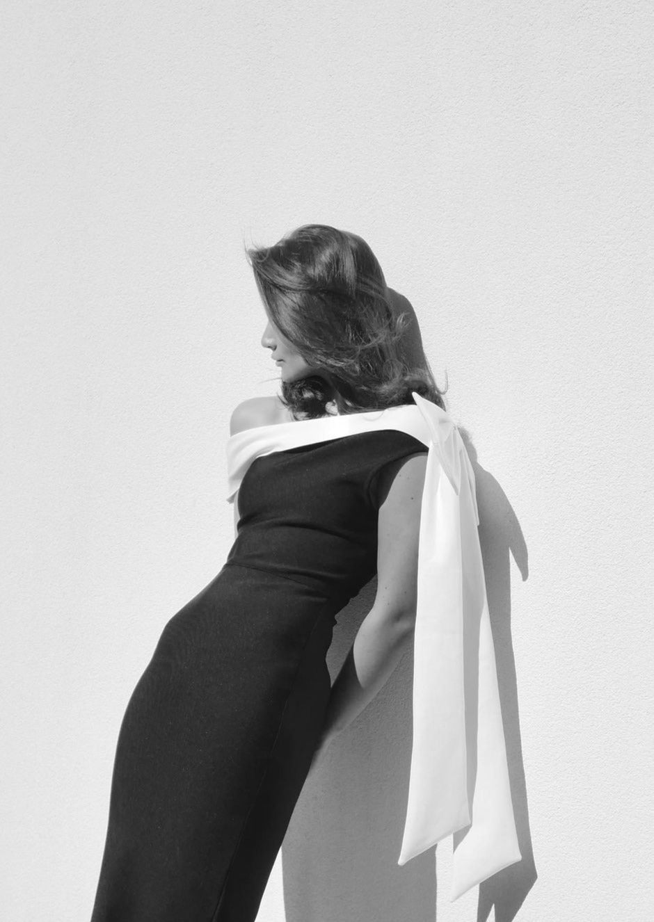 Off Shoulder Bow Drape Band Asymmetric Neck Mini Dress