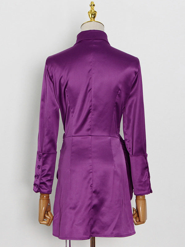 Shirt Dresses Draped Button Up Asymmetrical Casual Mini Dresses
