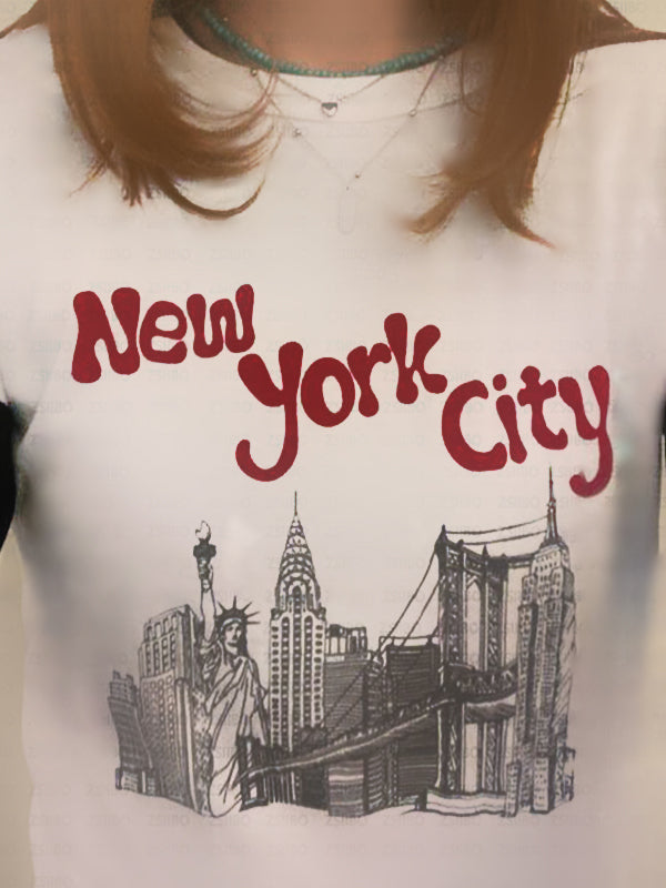 Vintage Print Cropped Short Sleeve Tee