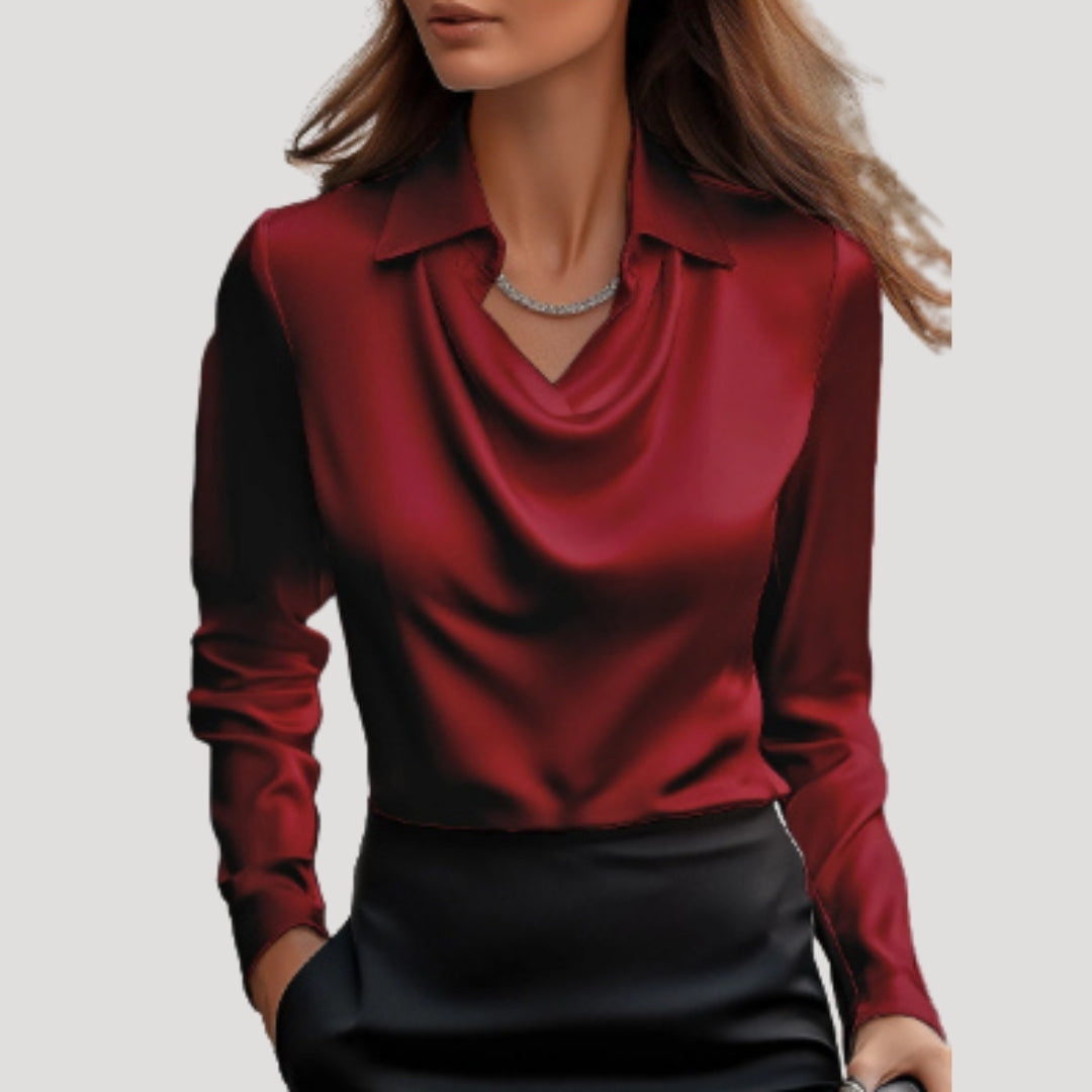 | Satin Cowl Neck Long Sleeve Blouse