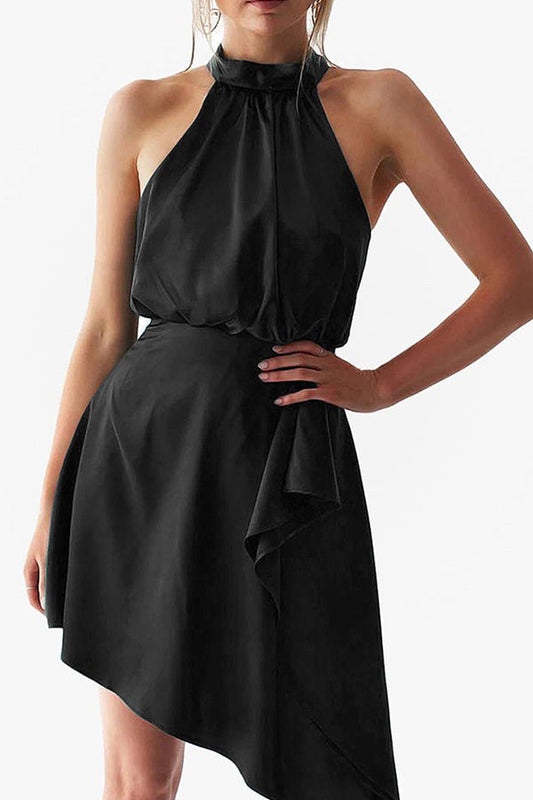 Women's Dresses Satin Strap Lrregular Hanging Neck Sleeveless Mini Dress