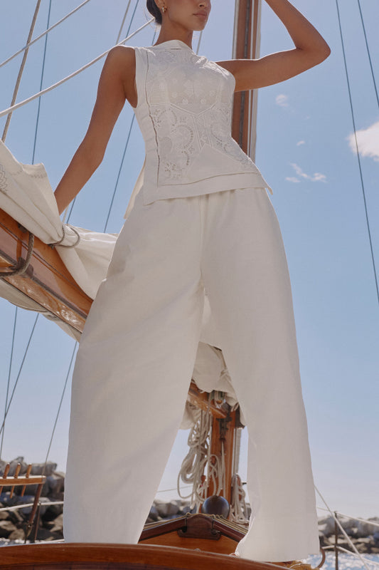 Exquisite and casual mid rise pocket wide leg pants